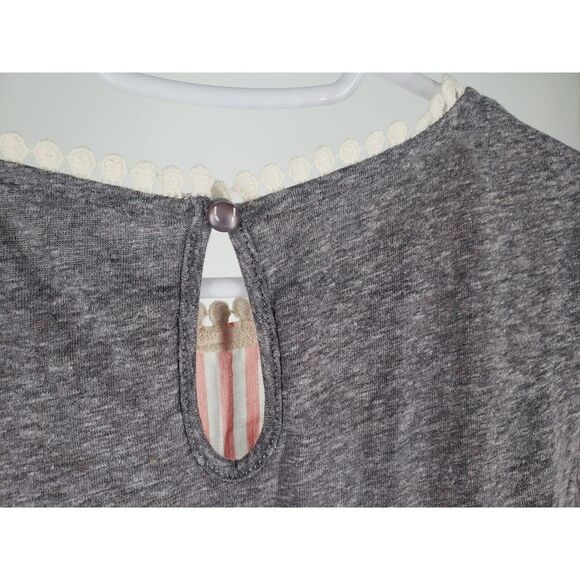 THML Anthropologie Sz XS Short Flutter Sleeve Boho Blouse Top Stripe Tassel Trim - Picture 5 of 10